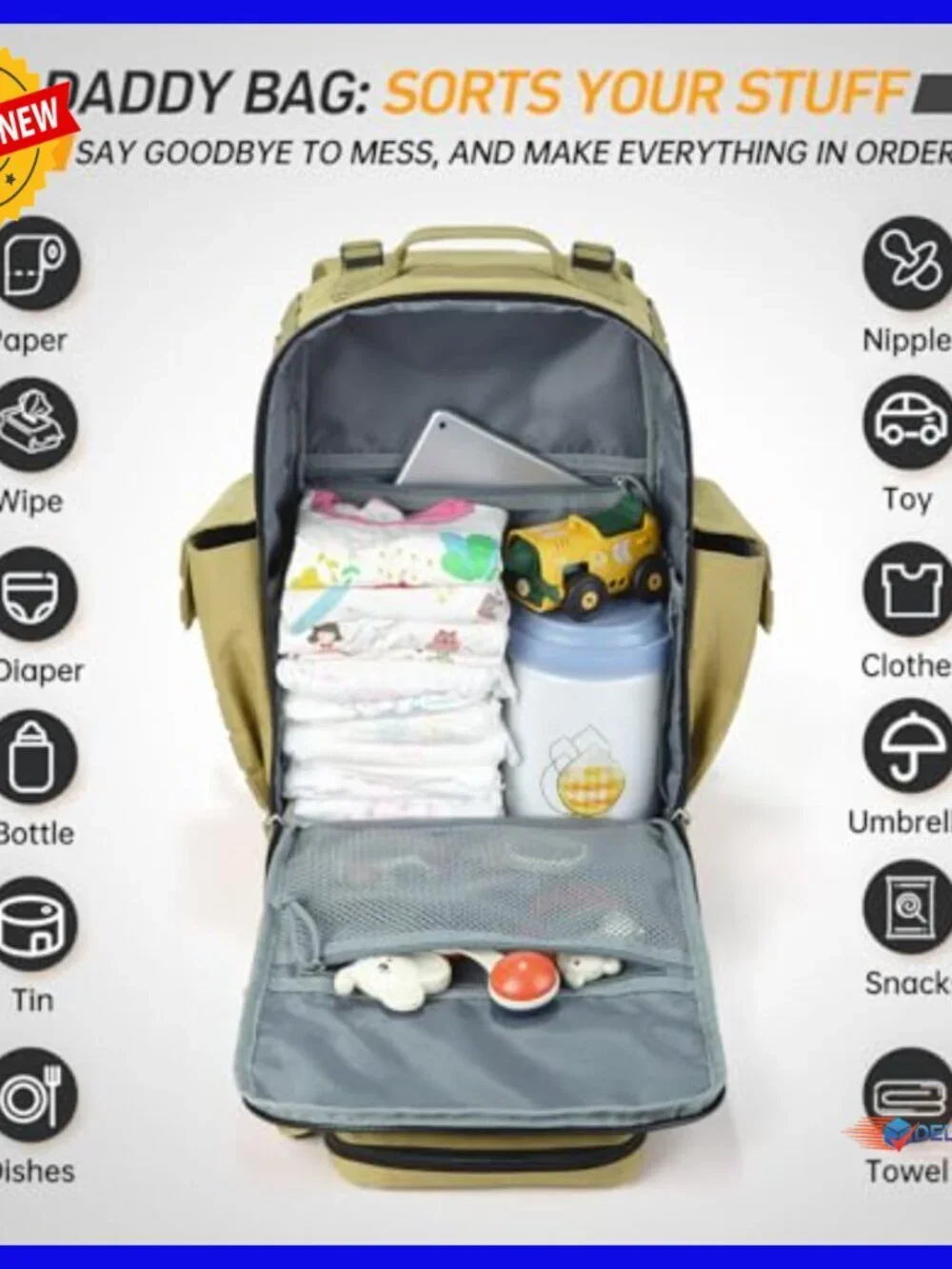 Large Military Diaper Backpack with Changing Pad for Hiking Travel